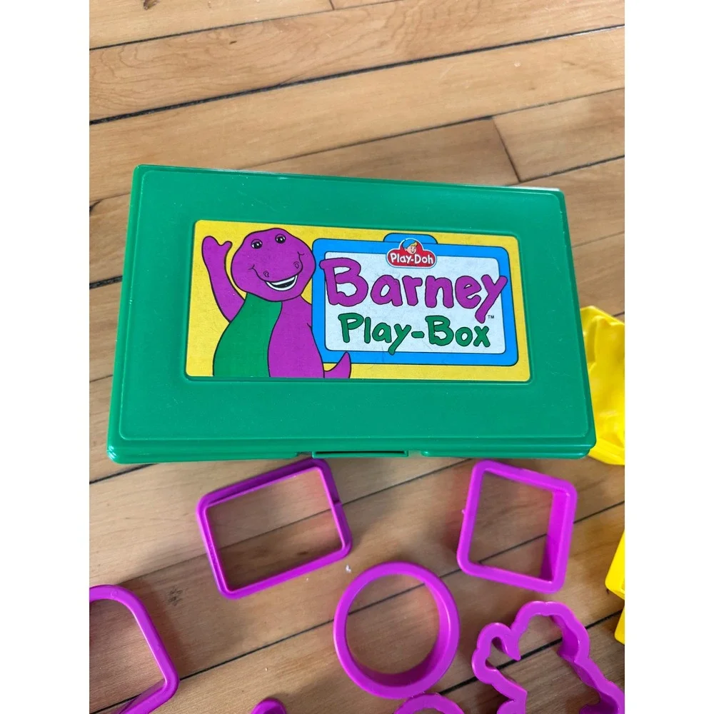 Vintage 90s Barney Play-Box Play-Doh Box with Molds and Shape Cutters 1993 Tonka